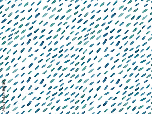 Fototapeta Watercolour seamless pattern with teal blue brush strokes. Abstract hand-painted turquoise and green blotches endless border on white background.