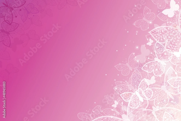 Fototapeta Vector magical pink butterflies horizontal background with hand