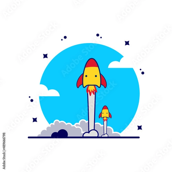 Fototapeta The space shuttle, with the planet, cartoon icon illustration