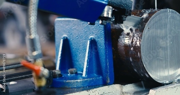 Fototapeta band saw cutting tool automatic feed steel bar, high performance cut-off machine, steel bar cutting, high speed cutting, industrial use band saw
