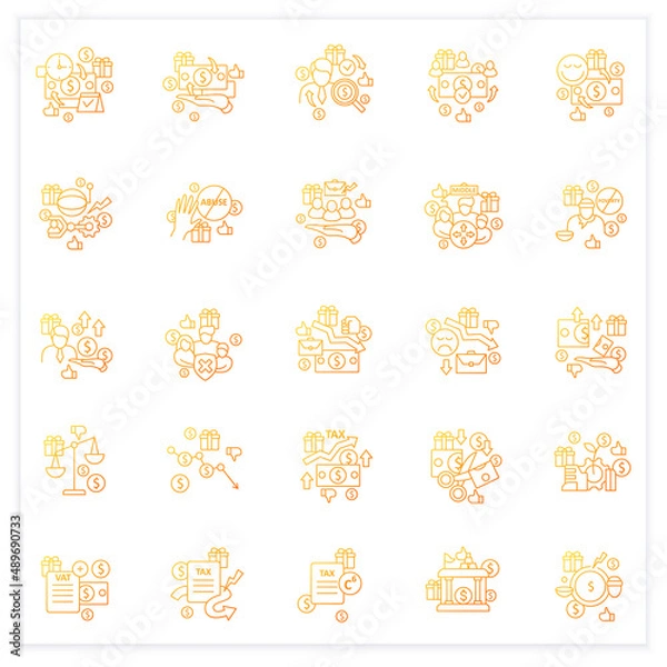 Fototapeta Universal basic income gradient icons set. Tax declaration, economic growth. Inequality and inflation. Global economy.Isolated vector illustrations.Suitable to banners, mobile apps and presentation