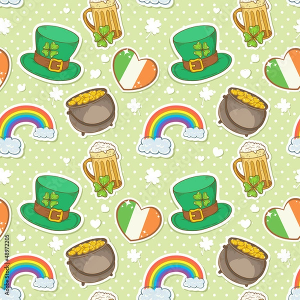 Obraz Saint Patrick's Day stickers elements seamless pattern