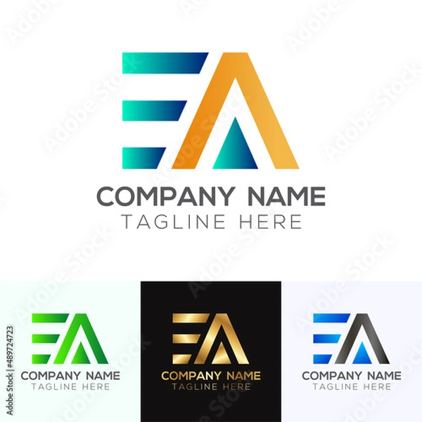 Fototapeta Abstract gradient EA letter logo design