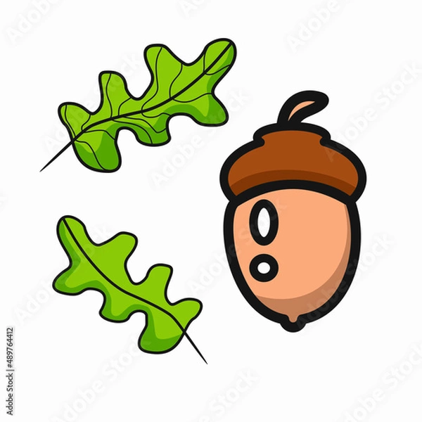 Obraz Icons, vector images of acorn and oak leaves in color. Can be used on different media and scaled