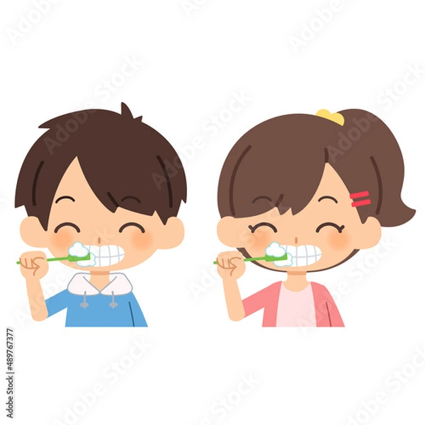 Obraz 歯磨きをする子供たち