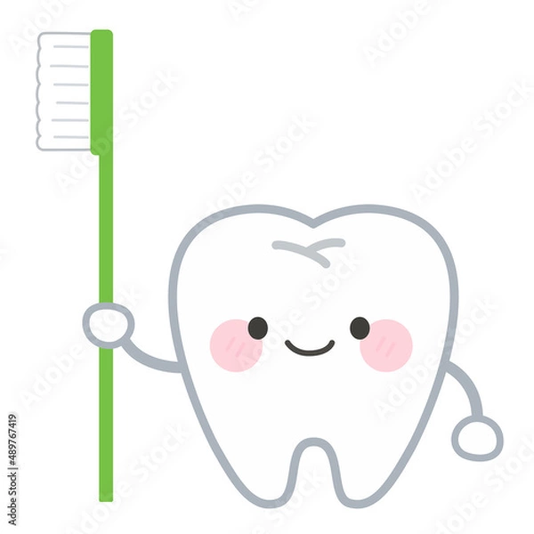 Obraz 歯ブラシを持つ歯のキャラクター