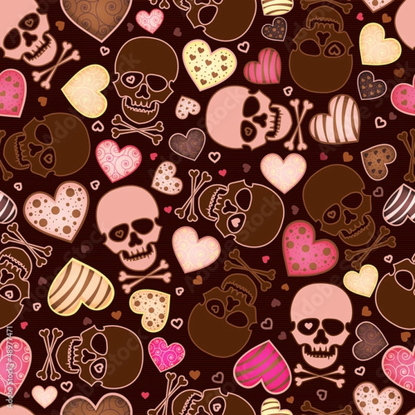 Fototapeta seamless pattern with skull and  heart