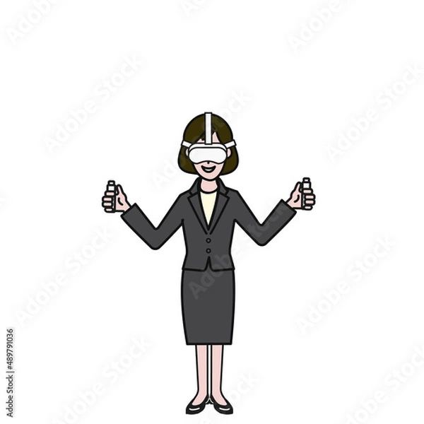 Fototapeta 笑顔でVRゴーグルとコントローラーを持つ人