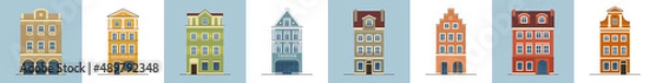 Obraz Set of european historical buildings. Traditional Amsterdam, Netherlands architecture. Vector illustration.