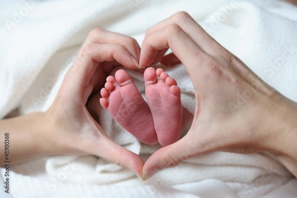 Obraz Babyfüßchen in Hand in Herzform