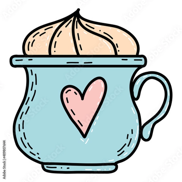 Fototapeta Cute coffee cup cartoon illustration with a fun heart for valentines day