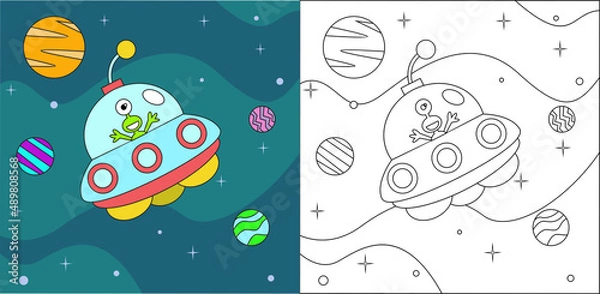 Obraz coloring page cartoon alien.Educational game for kids