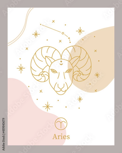 Fototapeta Zodiac Aries horoscope sign line abstract art silhouette design vector illustration. Creative decorative, Aries emblem template for mystic logo, calendar print in boho minimal style