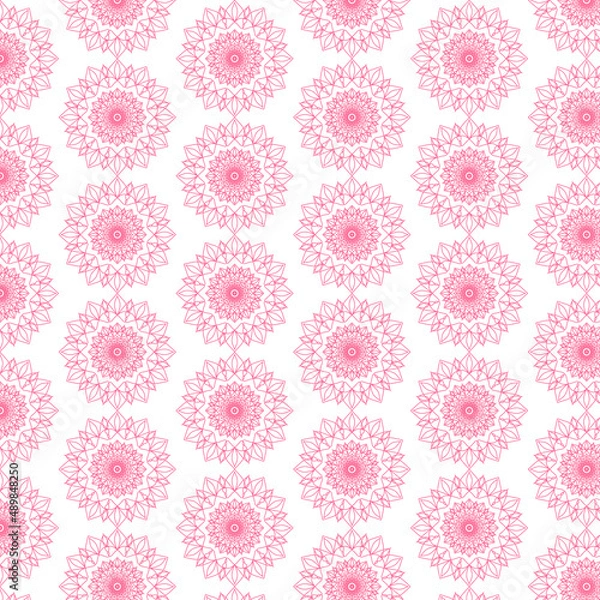 Fototapeta Seamless vector mandala in pink color. Ethnic drawing.