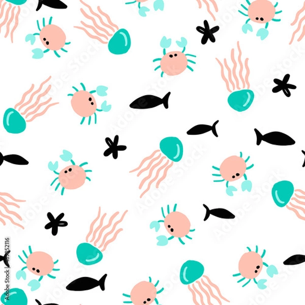 Fototapeta Underwater Sea Creatures Vector Seamless Pattern