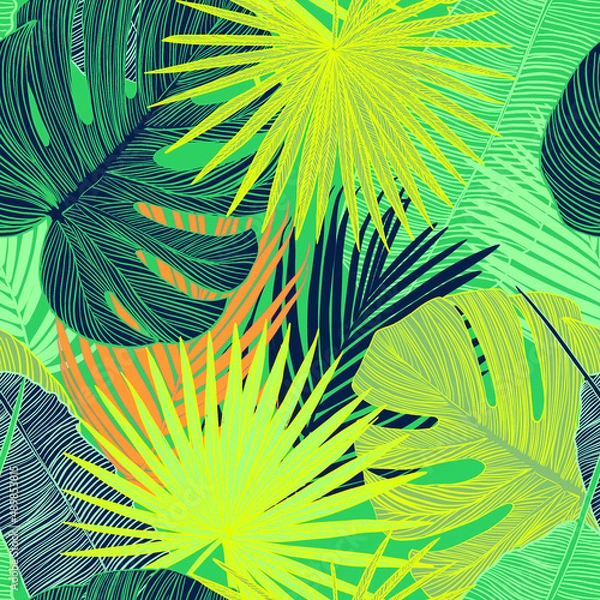 Fototapeta bright seamless vector patterns with juicy bright colorful tropical plants. Tropical seamless patterns for surface design and textile design.