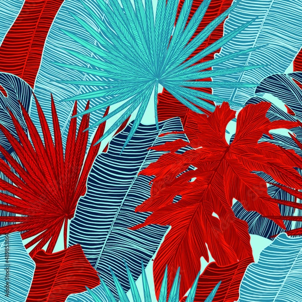 Fototapeta bright seamless vector patterns with juicy bright colorful tropical plants. Tropical seamless patterns for surface design and textile design.