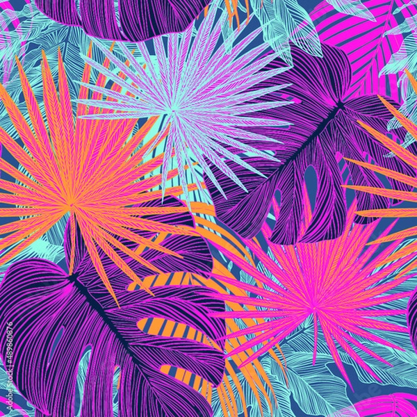 Fototapeta bright seamless vector patterns with juicy bright colorful tropical plants. Tropical seamless patterns for surface design and textile design.