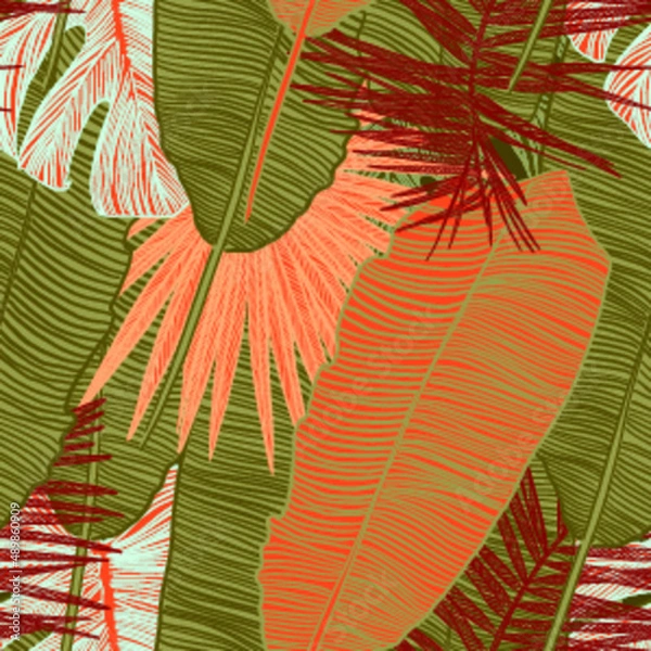 Fototapeta bright seamless vector patterns with juicy bright colorful tropical plants. Tropical seamless patterns for surface design and textile design.