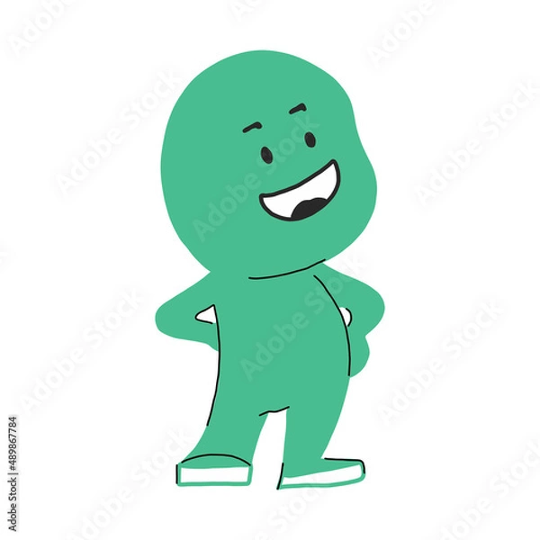 Fototapeta Cute smiling eco character is happy.Vector illustration with a flat cartoon face. Isolated on a white background. green cute character, mascot logo idea positive concept