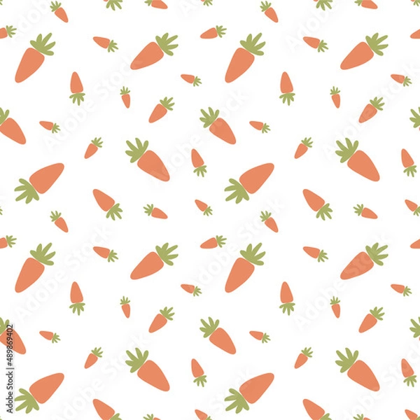 Fototapeta Carrot seamless background pattern. Simple vector illustration. Flat style. Orange and green. Fresh vegetables. 