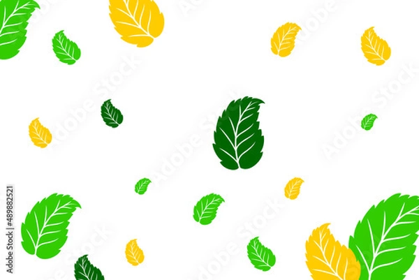 Fototapeta White background With green and yellow leaf pattern.