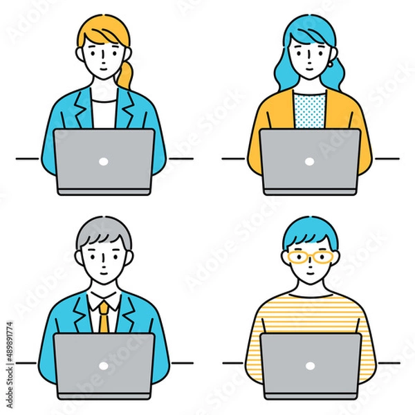 Obraz ノートパソコンと男性と女性のイラスト