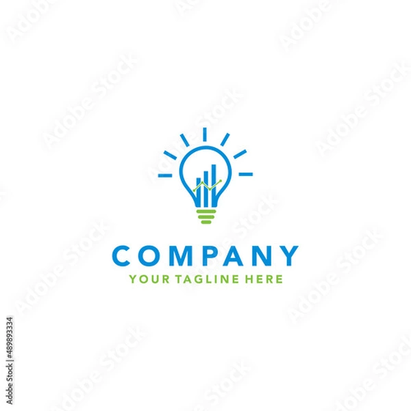 Fototapeta Bulb logo idea design concept financial symbol and icon lamp vector. Smart idea logo used for studio, professional and agency.