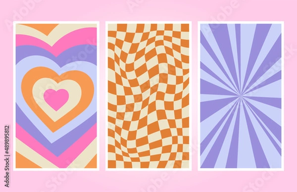 Obraz Retro 70s-90s vintage pattern. Retro Vibes Art. Trendy elements. Colorful bright background. Vector hand drawn flat illustrations. Editable Vector.