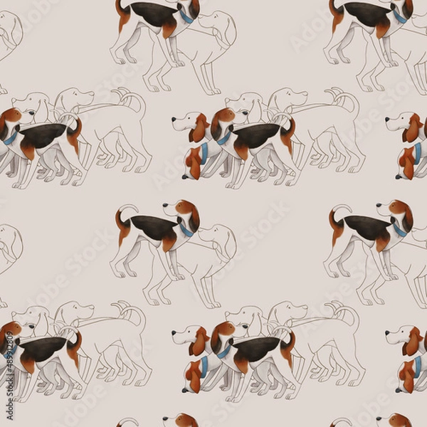 Obraz hunting dogs hounds on a gray background. seamless pattern