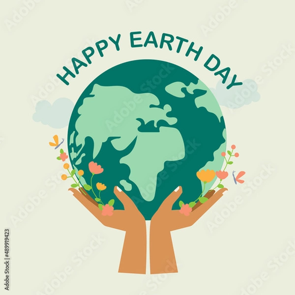 Obraz Hands holding globe, earth. Earth day concept. Saving the planet,environment. Vector illustration for poster, banner,print,web