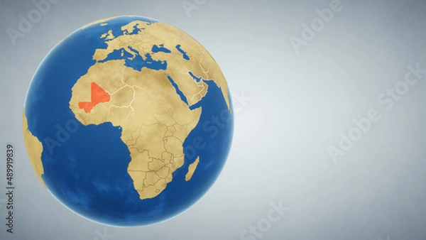 Obraz Earth globe with country of Mali highlighted in red. 3D illustration. Elements of this image furnished by NASA