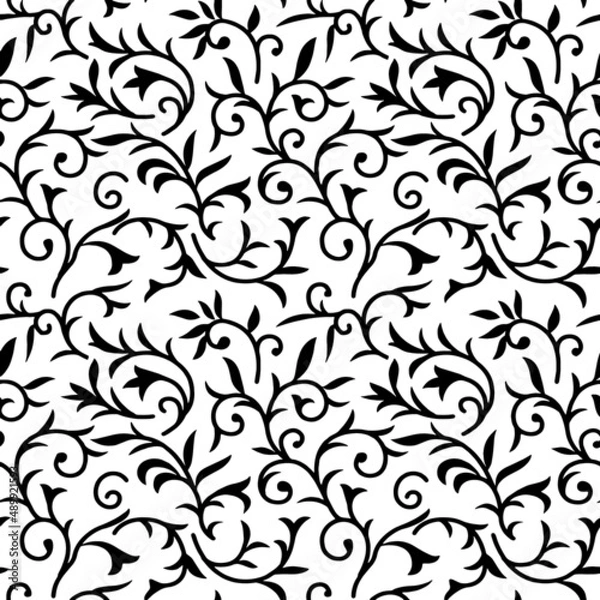 Fototapeta Monotone blue and grey of silhouette tropical foliage and fill in stripe leaves in colorful mood seamless pattern in vector for fashion fabric and all prints