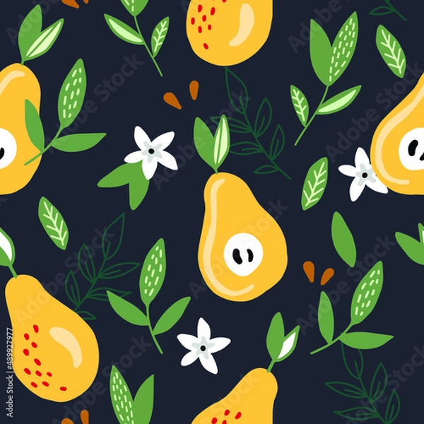 Obraz Vector pear pattern. Decorative Fruits simless pattern