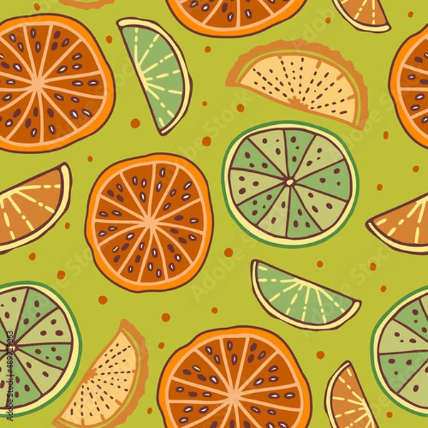 Obraz Vector citrus pattern.  Simless pattern of orange slices. Decorative orange slices