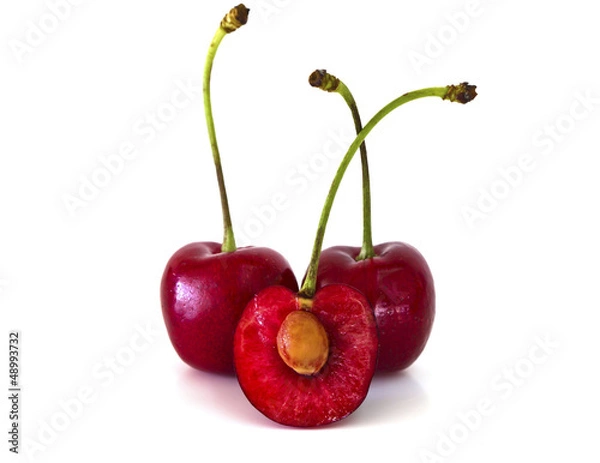 Fototapeta Sweet cherries isolated on white background with copy space.