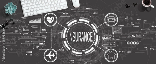 Obraz Insurance concept with a computer keyboard and a mouse