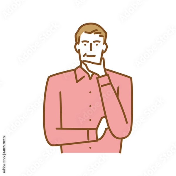 Obraz あごに手を当て笑う年配の男性