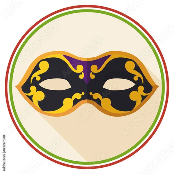Fototapeta Venetian Colombina half-mask over button in flat style, Vector illustration