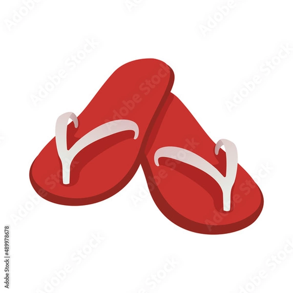 Obraz red slippers summer flip flops cartoon vector illustration isolated object