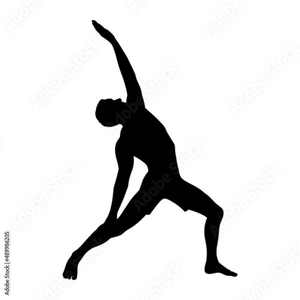 Obraz Yoga peaceful warrior asana. Man silhouette practicing yoga asana. Vector illustration isolated in white background