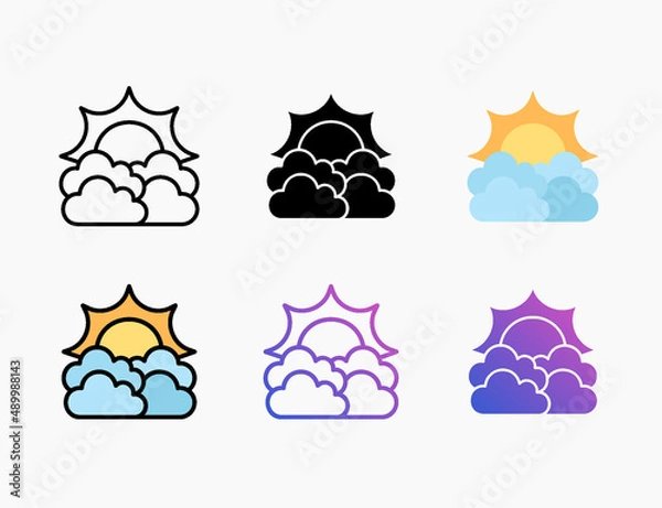 Fototapeta Sun with cloud icon set with different styles.  Editable stroke and pixel perfect. Can be used for digital product, presentation, print design and more.
