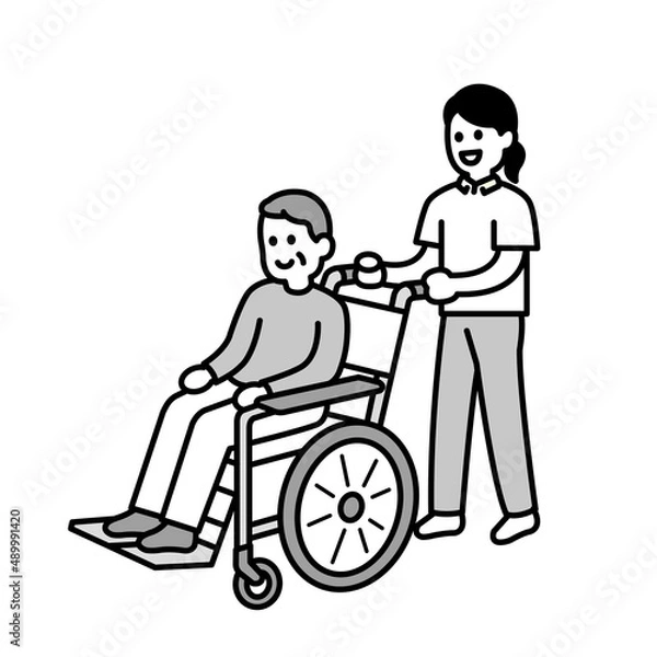 Fototapeta 介護師や福祉の人物イラストモノクロまとめ