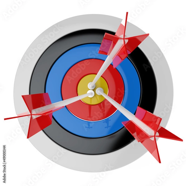 Obraz 3d target and arrows, isolated on white