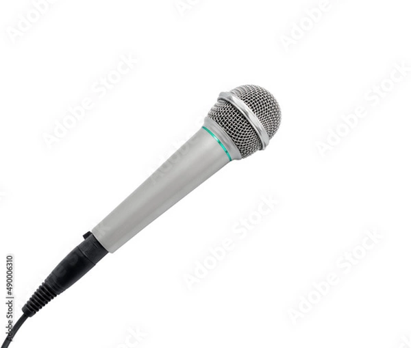 Obraz Silver microphone on white background