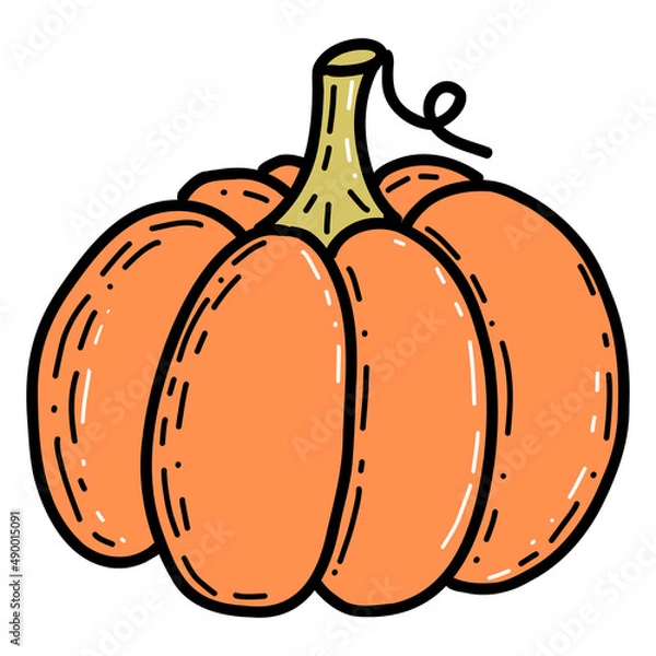 Obraz Pumpkin with leaves on a white background. Pumpkin Thanksgiving flat color icon for apps and websites.