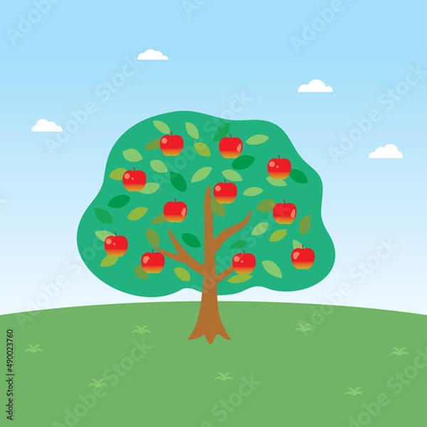 Fototapeta リンゴの木の風景イラスト