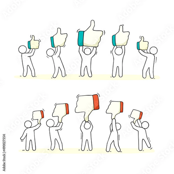 Fototapeta people with like and dislike signs.