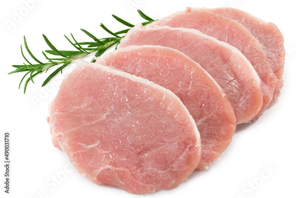 Fototapeta raw pork meat with rosemar isolated on white background. Clipping path and full depth of field