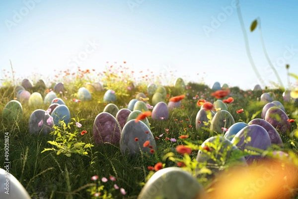 Obraz Easter Eggs in a flower field